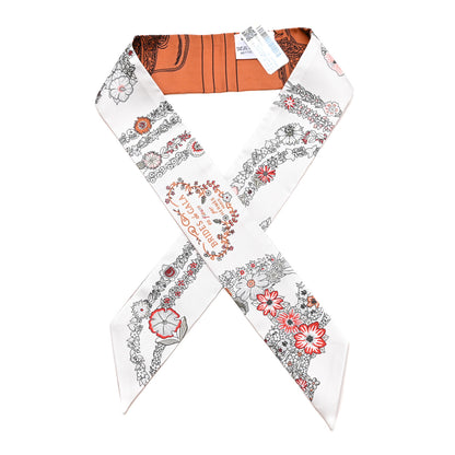 Hermes Silk Brides De Gala En Fleurs Twilly White Gris Cuir 1 of 4