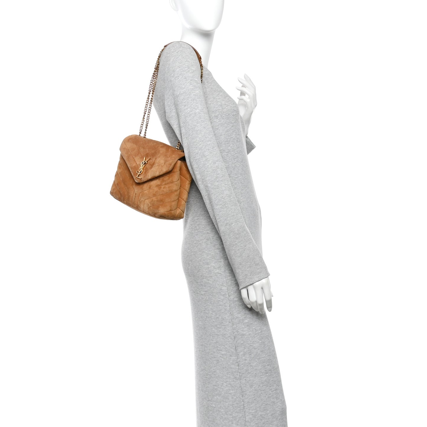Suede Calfskin Y Quilted Monogram Small Loulou Chain Satchel Cinnamon