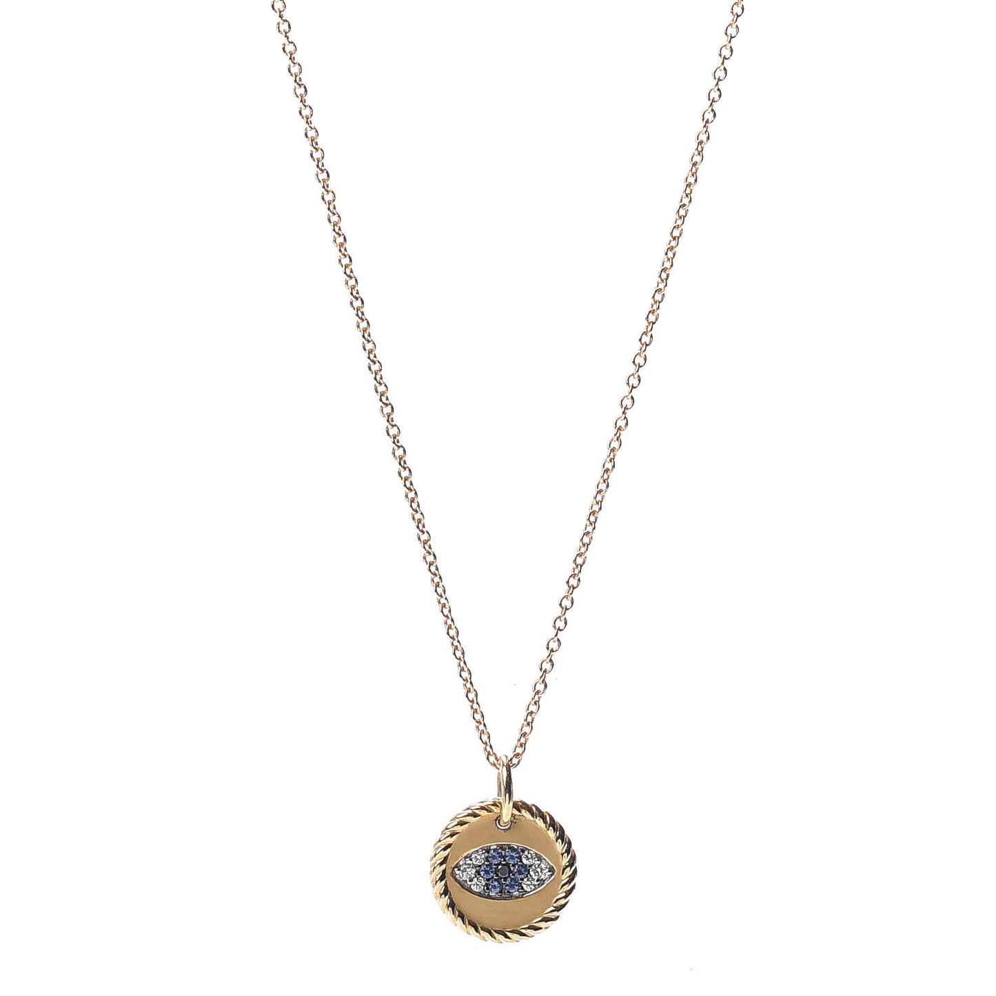 18K Yellow Gold Blue Sapphire Diamond Evil Eye Necklace