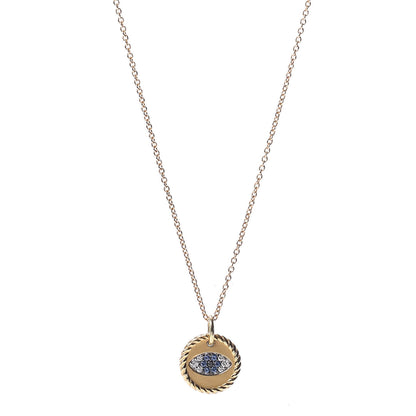 David Yurman 18K Yellow Gold Blue Sapphire Diamond Evil Eye Necklace 1 of 4