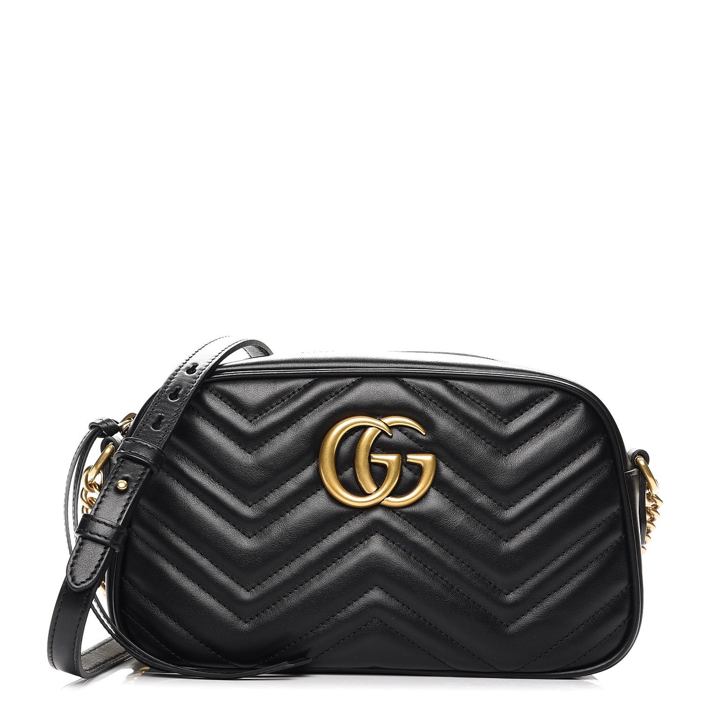 Calfskin Matelasse Small GG Marmont Chain Shoulder Bag Black