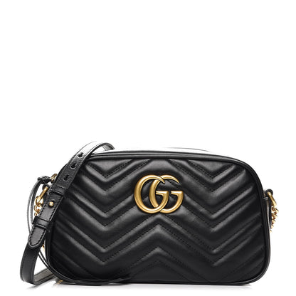 Gucci Calfskin Matelasse Small GG Marmont Chain Shoulder Bag Black 1 of 7