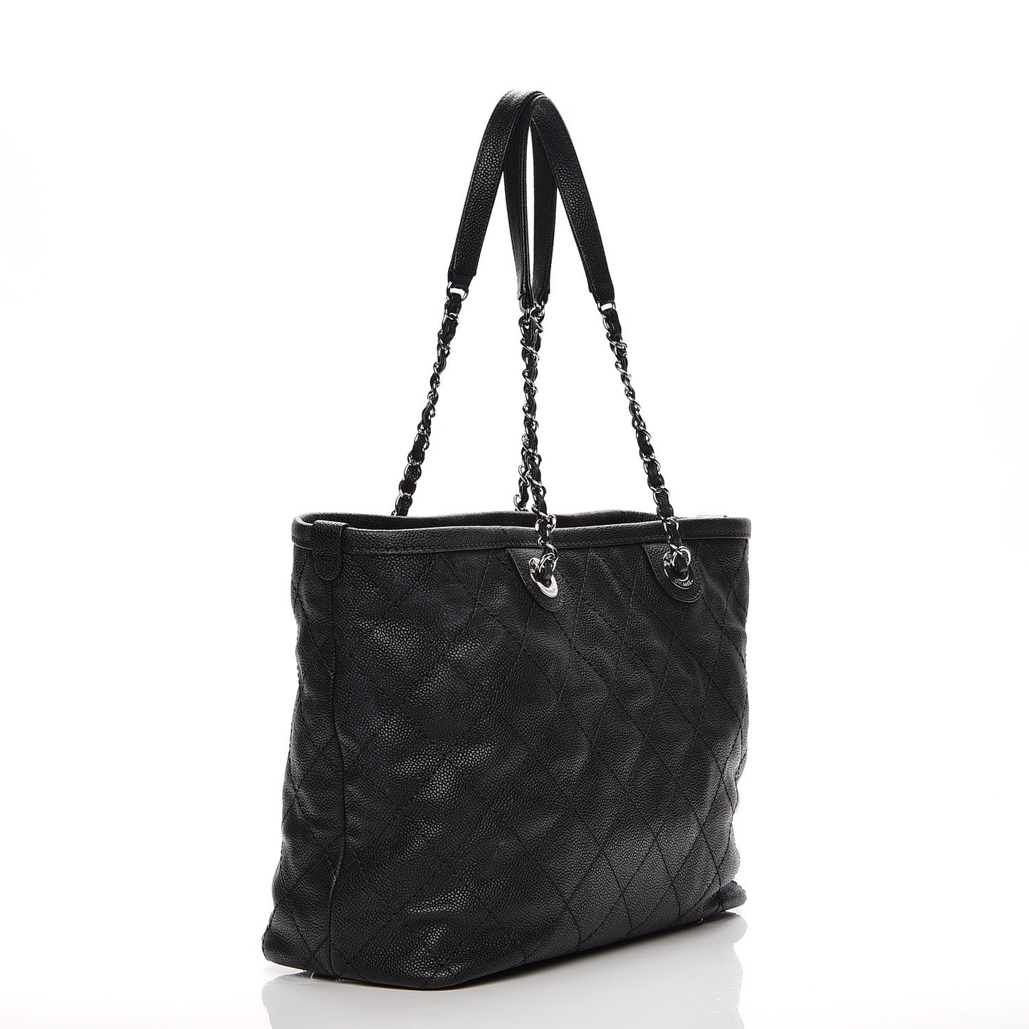 Grained Calfskin Quilted Small Daily Shopping Tote Black
