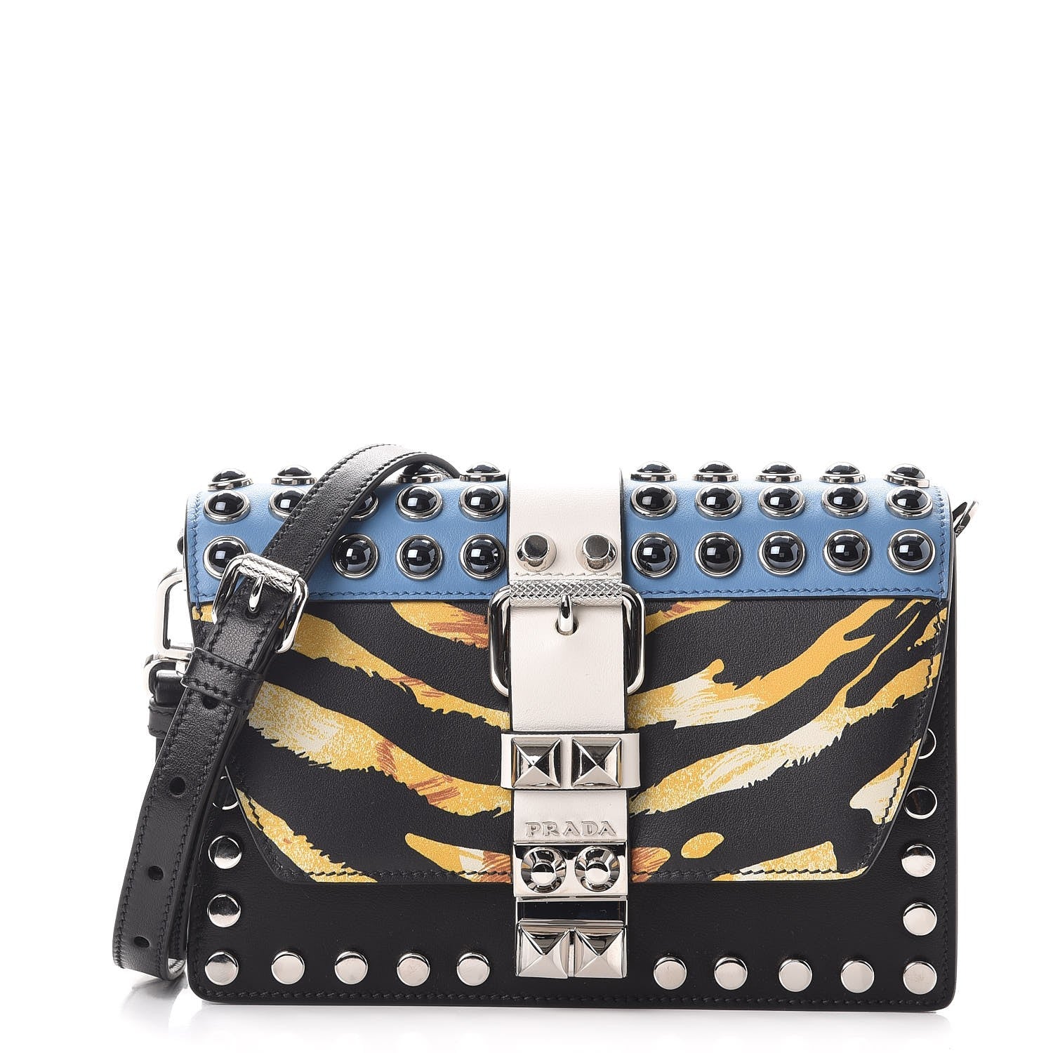 Prada City Calfskin Comic Print Studded Elektra Shoulder Bag Topaz Black 1 of 9