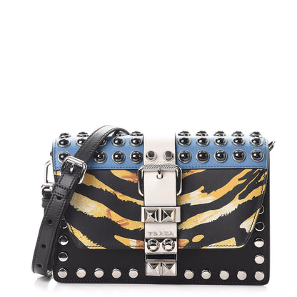 Prada City Calfskin Comic Print Studded Elektra Shoulder Bag Topaz Black 1 of 9