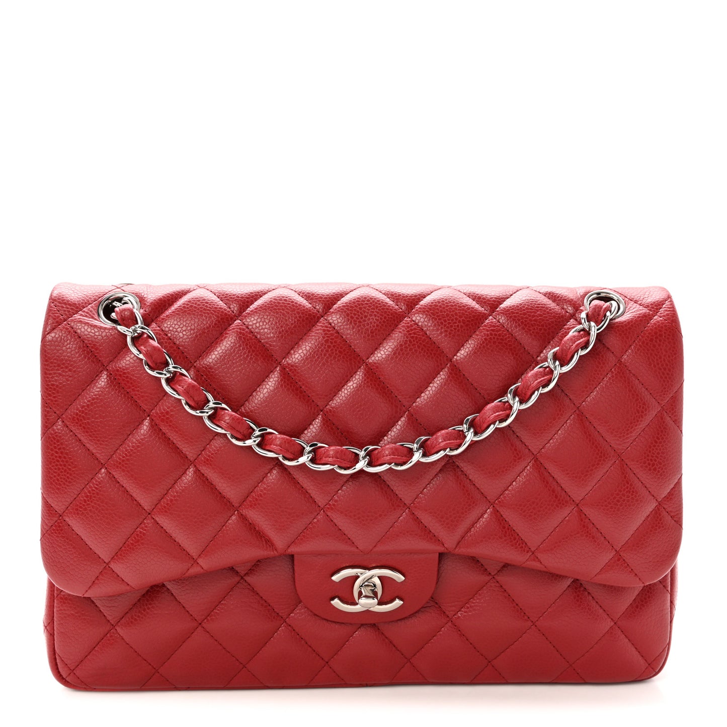 Caviar Quilted Jumbo Double Flap Red