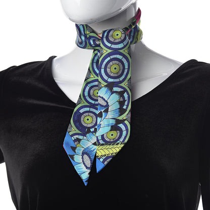 Hermes Silk The Savana Dance Twilly Rose Indien Indigo Vert 2 of 4