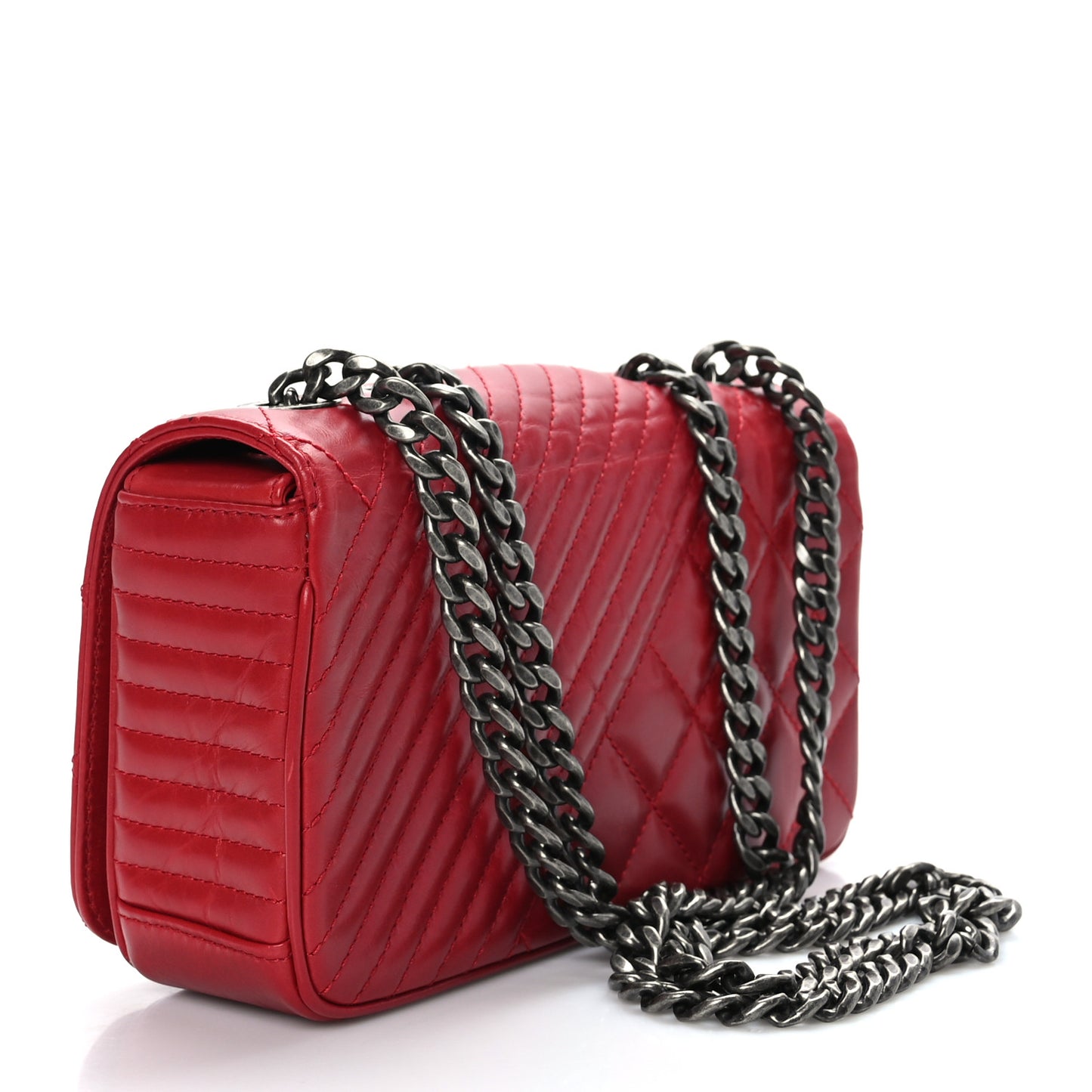 Glazed Calfskin Quilted Small Coco Boy Flap Red