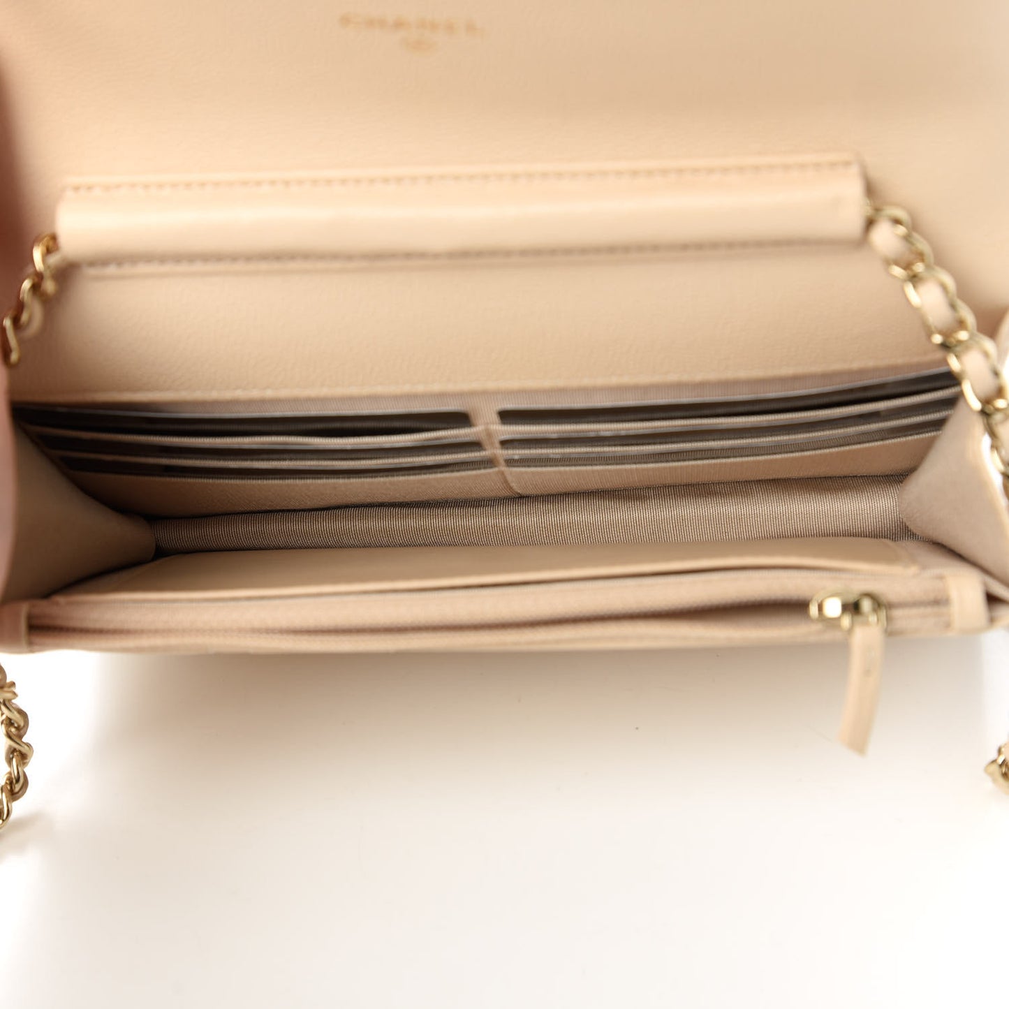 Caviar Quilted Coco Candy Wallet On Chain WOC Beige