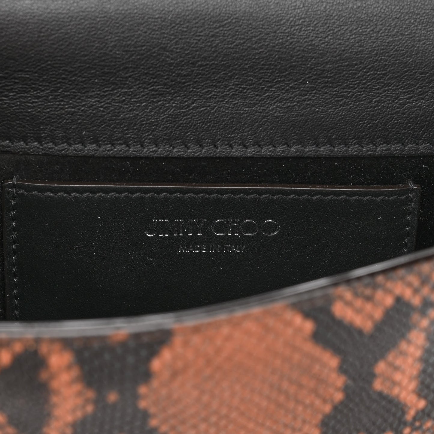 Calfskin Snakeskin Embossed Varenne Chain Clutch Brown