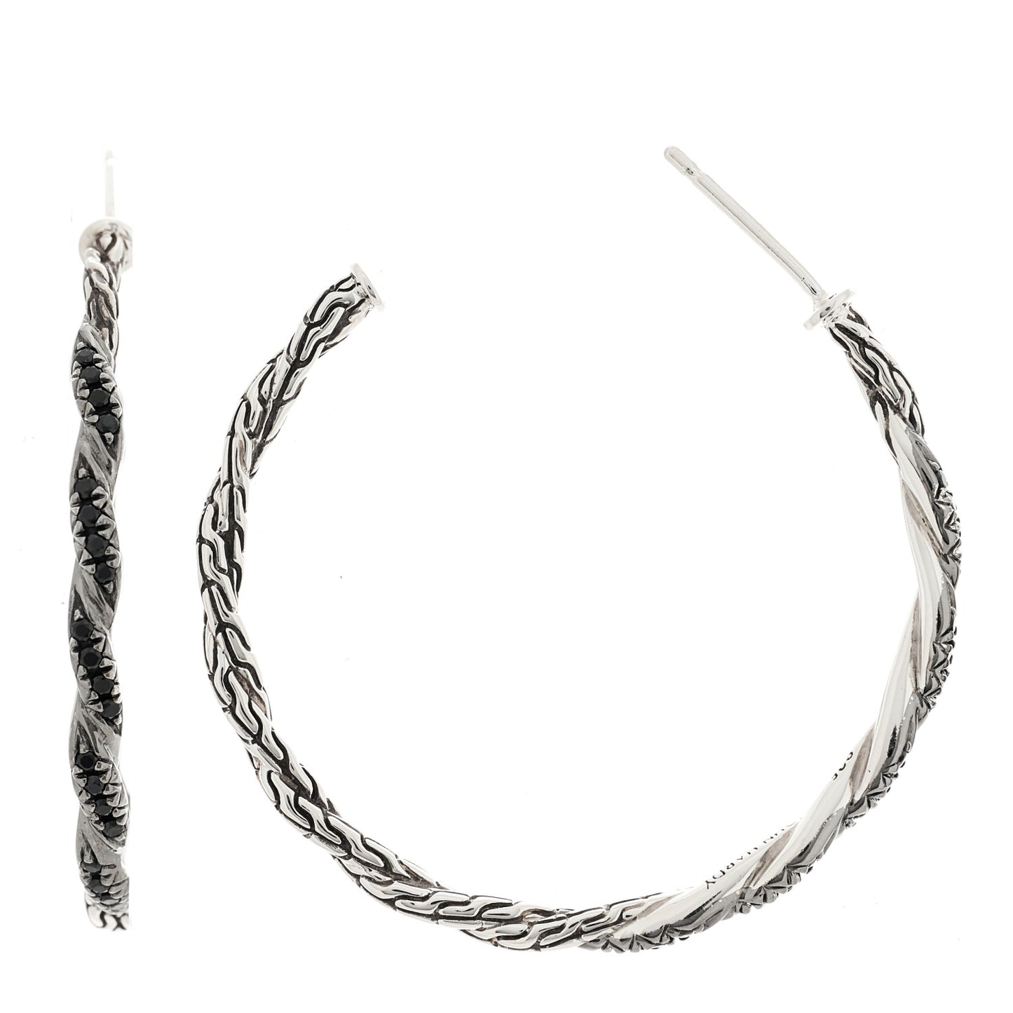 Sterling Silver Black Sapphire Classic Chain Hoop Earrings