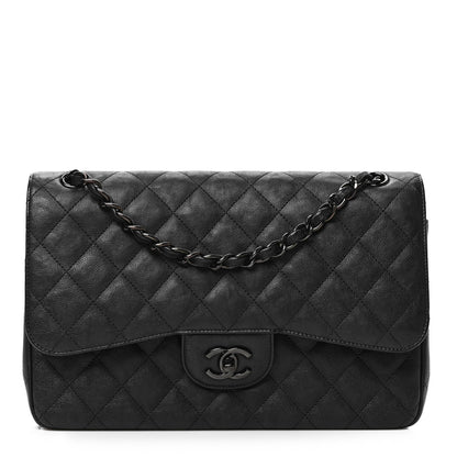 Chanel Crumpled Calfskin Quilted Jumbo Double Flap So Black 1 of 9