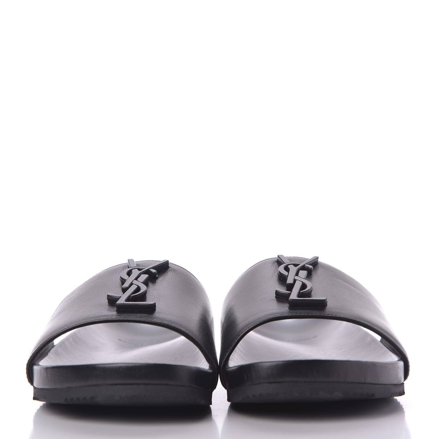 Saint Laurent Lambskin Joan Slide Sandals Black 2 of 10