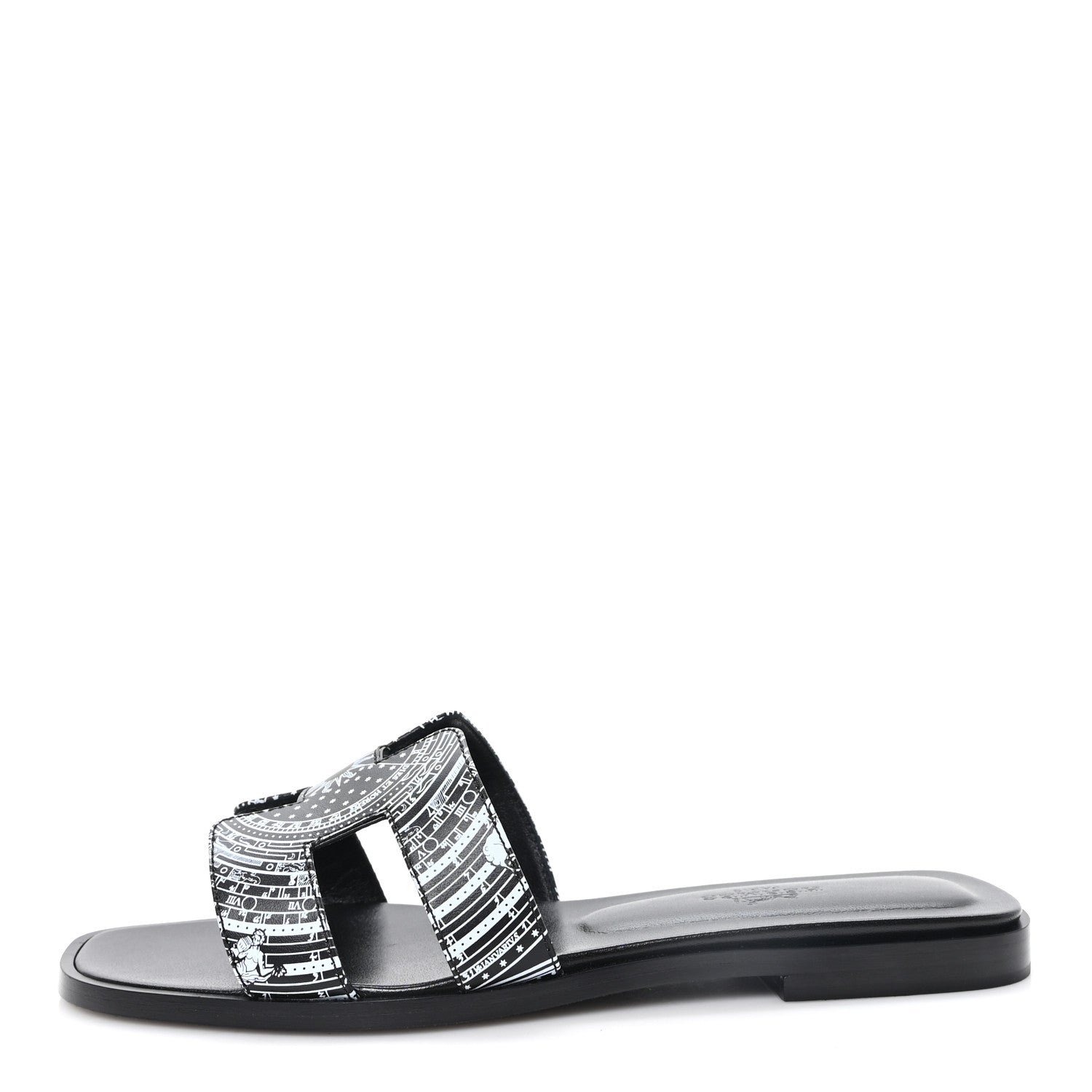 Hermes Calfskin Astrologie Bandana Oran Sandals 35.5 Black White 1 of 10