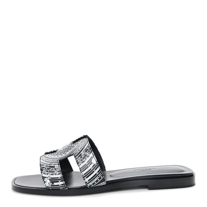 Hermes Calfskin Astrologie Bandana Oran Sandals 35.5 Black White 1 of 10
