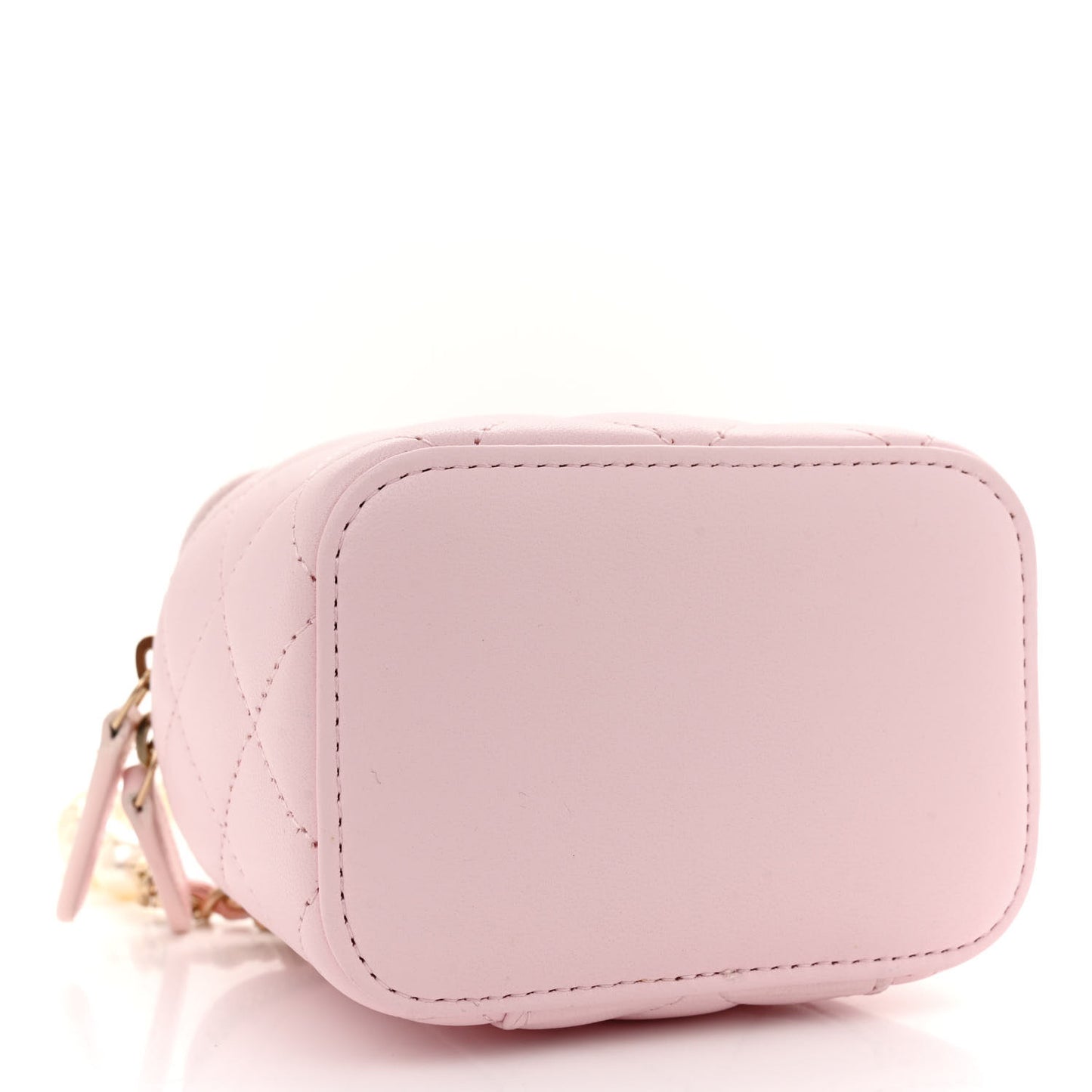 Lambskin Quilted Mini Vanity Case With Pearl Chain Light Pink