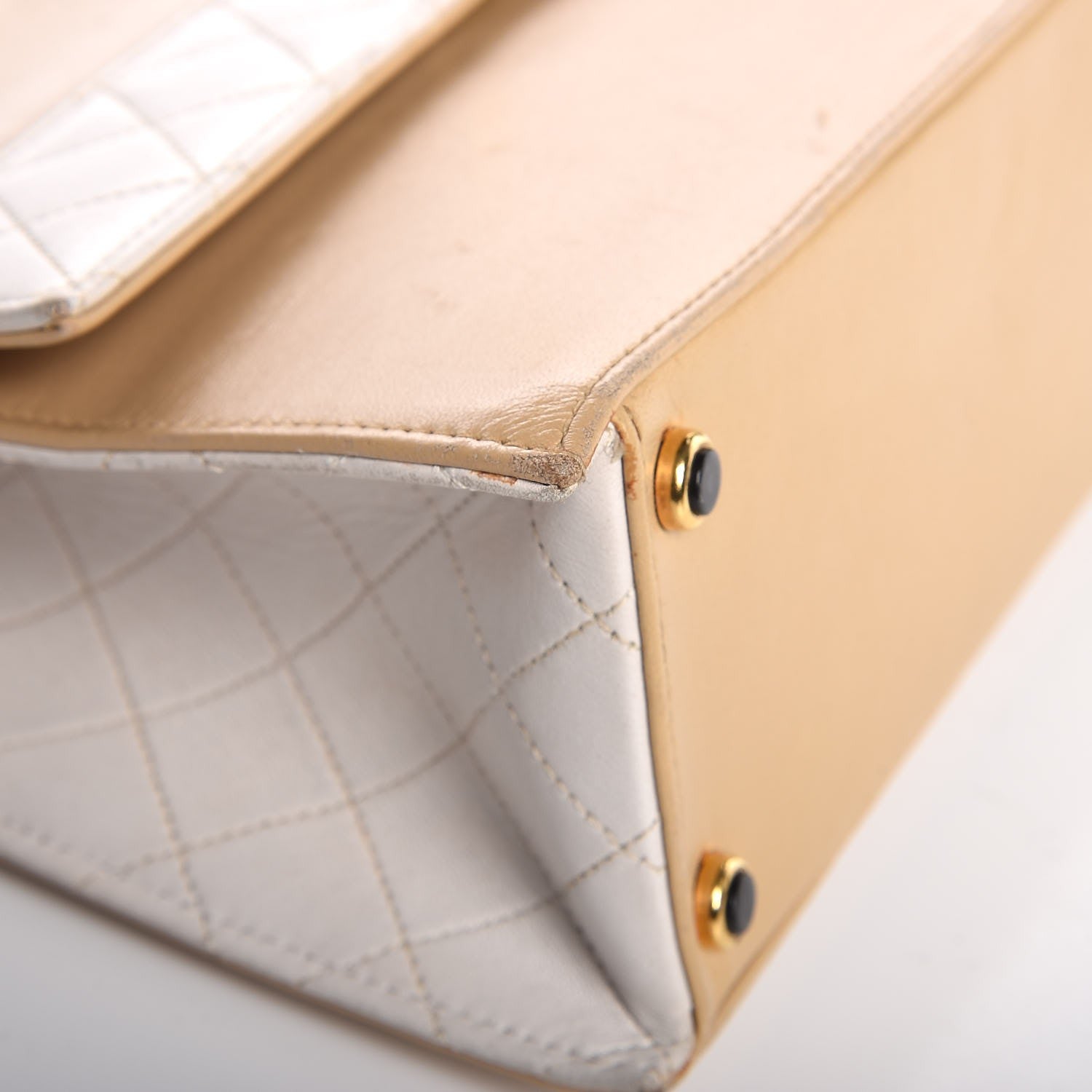 Chanel Lambskin Quilted Trapezoid Shoulder Flap Bag Beige White 10 of 13