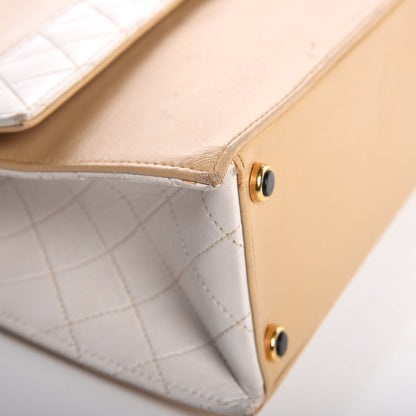 Chanel Lambskin Quilted Trapezoid Shoulder Flap Bag Beige White 10 of 13
