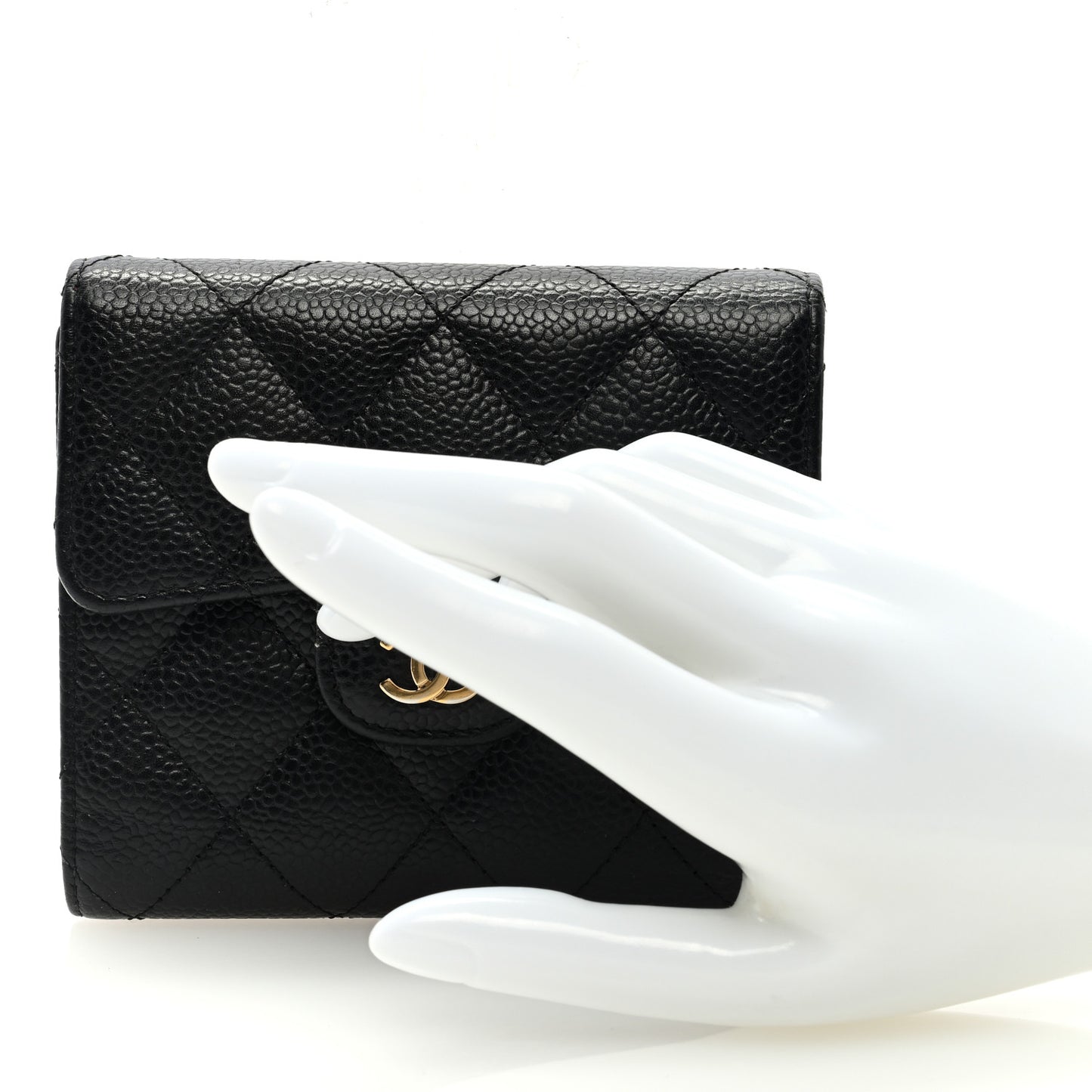 Caviar Quilted Compact Flap Wallet Black