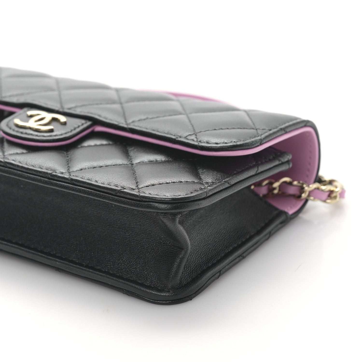 Chanel Lambskin Quilted Flap Phone Holder With Chain Black Lilac 10 of 12