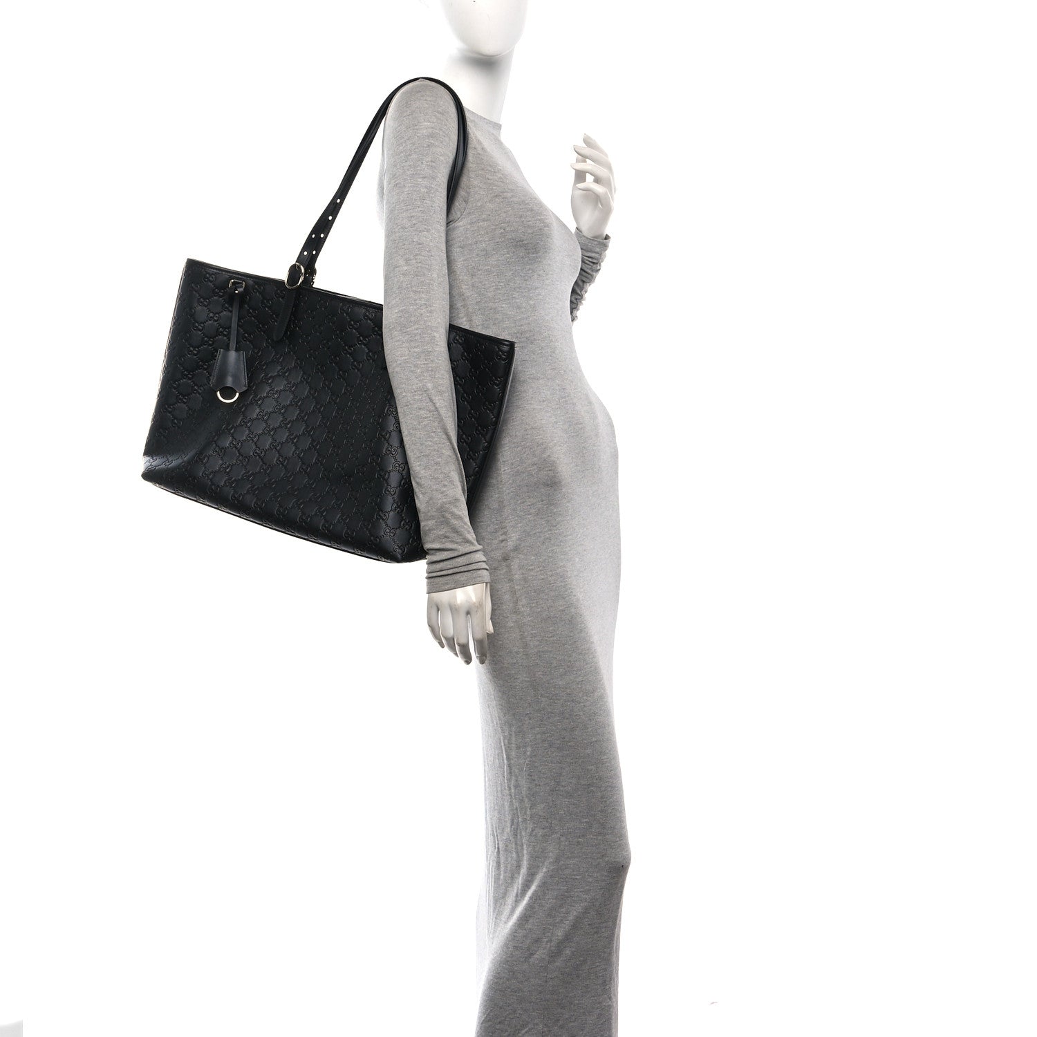 Gucci GG Calfskin Embossed Emblem Large Tote Bag Black 2 of 9