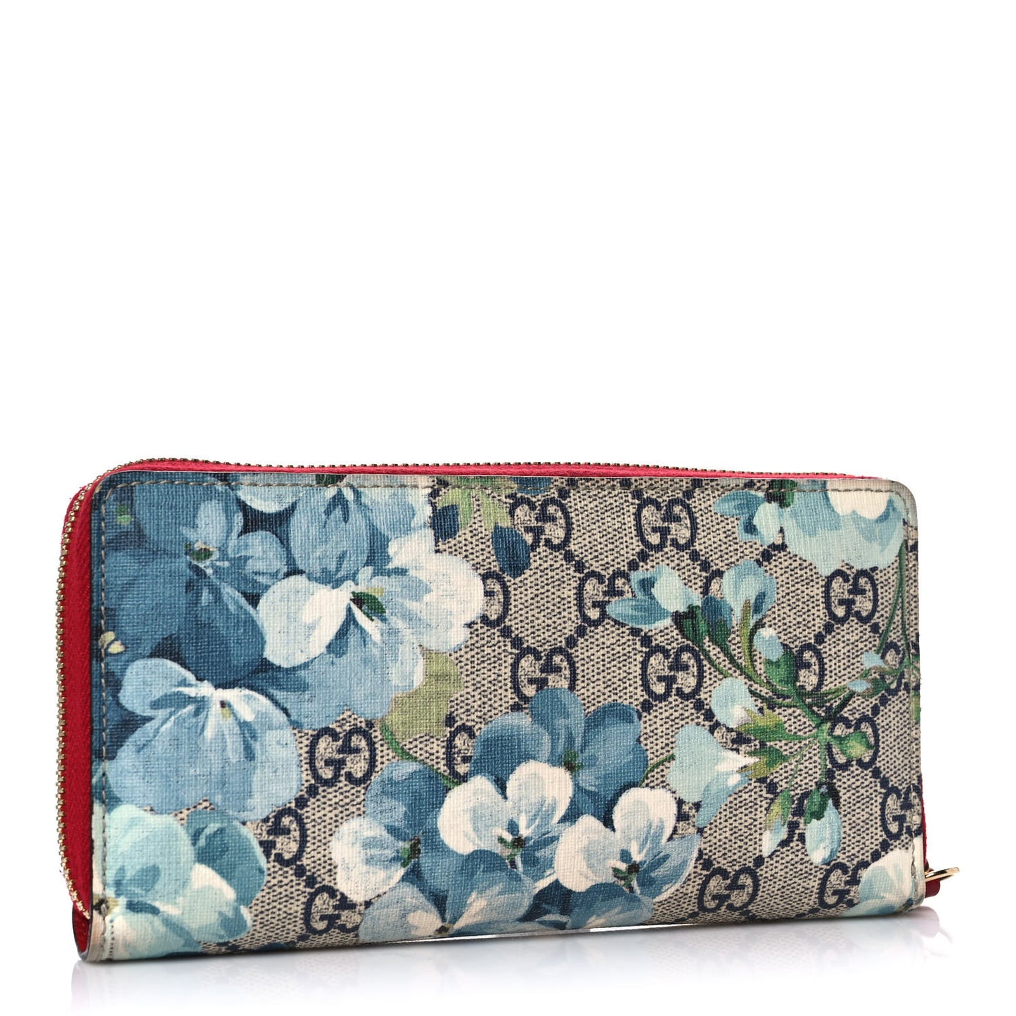 GG Supreme Monogram Blooms Zip Around Wallet Blue Red