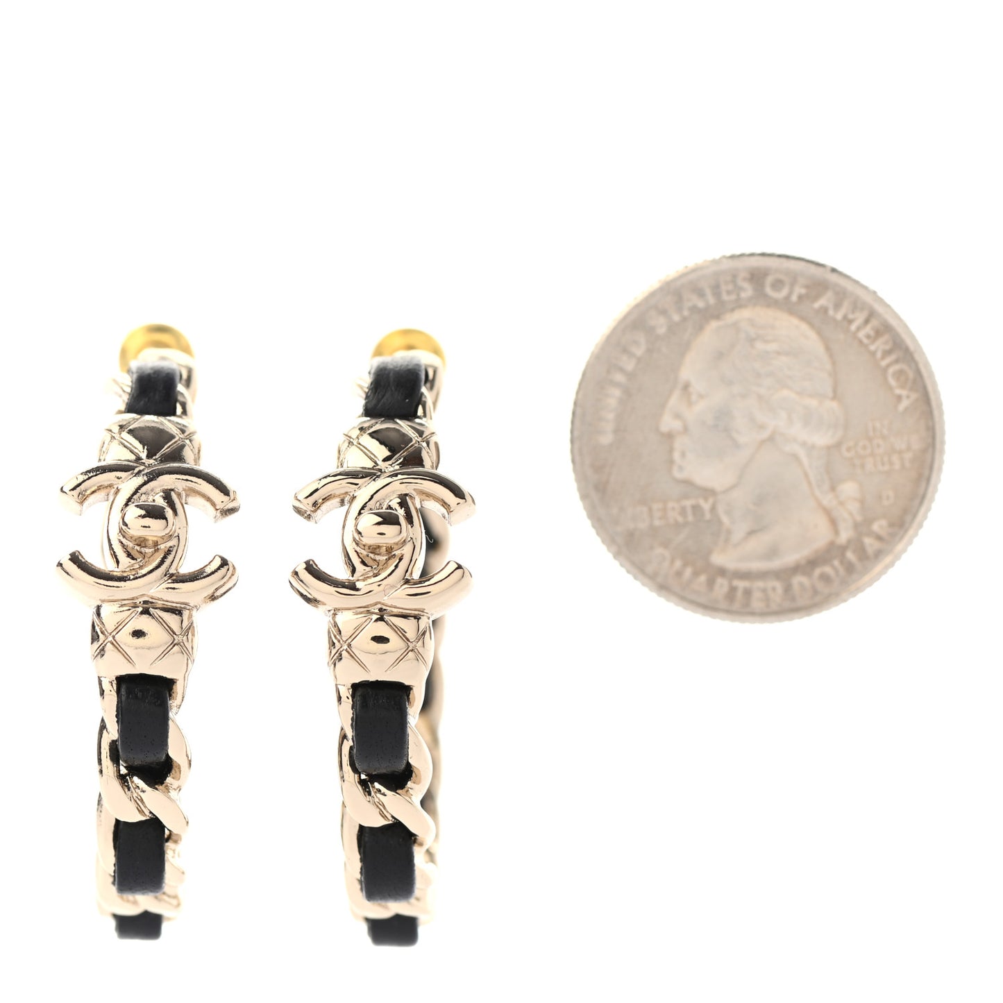 Lambskin CC Turnlock Chain Hoop Earrings Gold Black