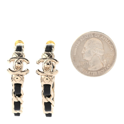 Chanel Lambskin CC Turnlock Chain Hoop Earrings Gold Black 2 of 4