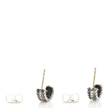 David Yurman Sterling Silver Diamond 12mm Cable Hoop Earrings 3 of 4