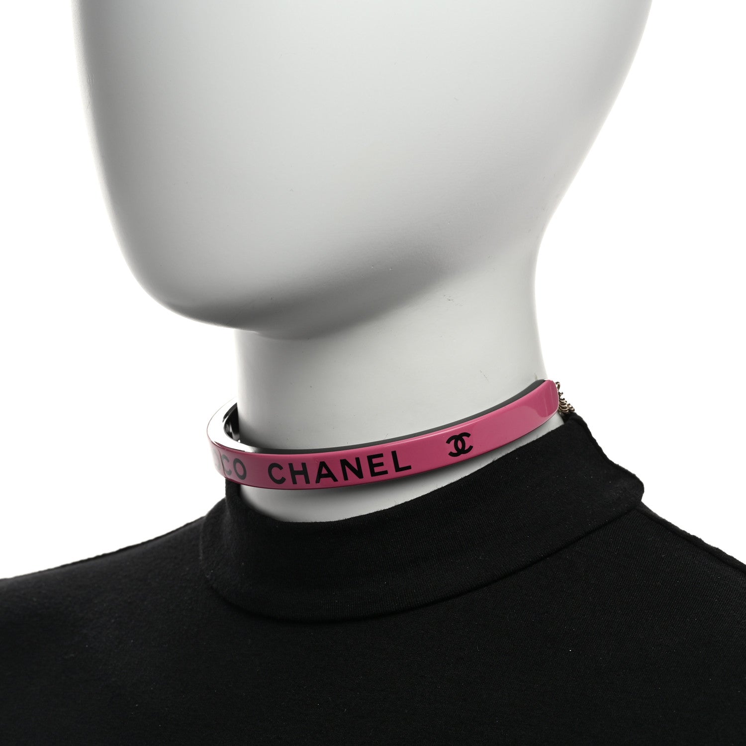 Chanel Resin Logo Choker Pink Black 2 of 6