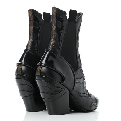 Louis Vuitton Patent Calfskin Monogram Fireball Ankle Boots 39 Black 4 of 12