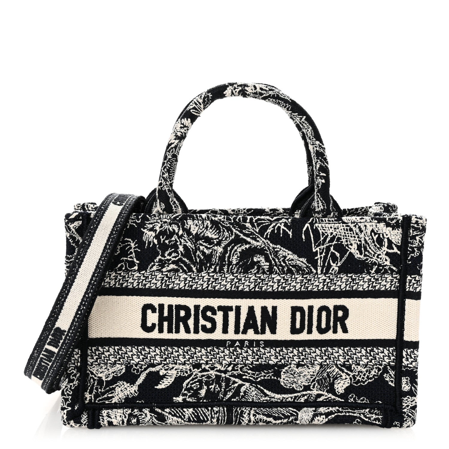 Christian Dior Canvas Embroidered Toile De Jouy Reverse Mini Book Tote With Strap Blue Multicolor 1 of 10