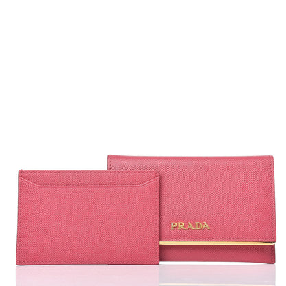 Prada Saffiano Metal Bar Flap Wallet Peonia 9 of 10