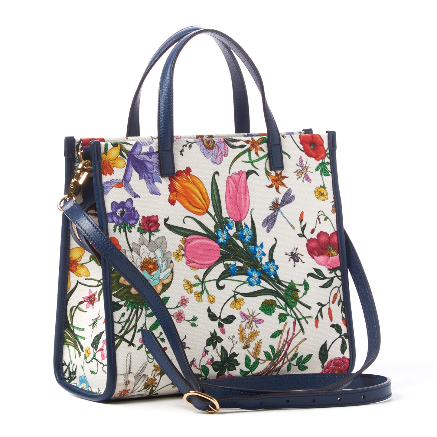 Canvas Medium Flora Tote White Multicolor Blue Agata