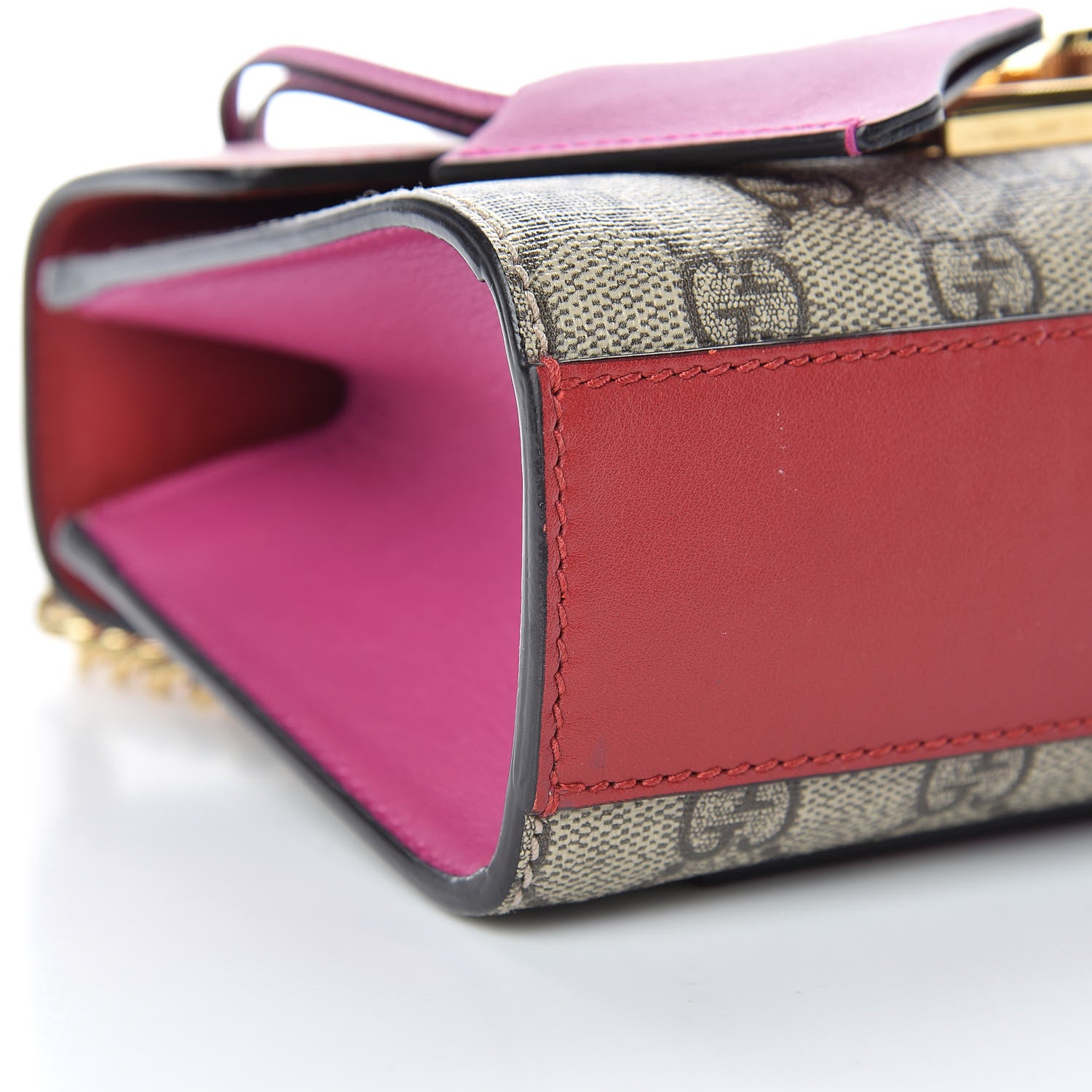 Gucci GG Supreme Monogram Calfskin Small Padlock Shoulder Bag Beige Hibiscus Red New Rosette 9 of 14