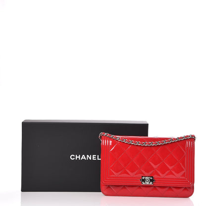 Chanel Patent Calfskin Quilted Boy Wallet On Chain WOC Pink 13 of 13