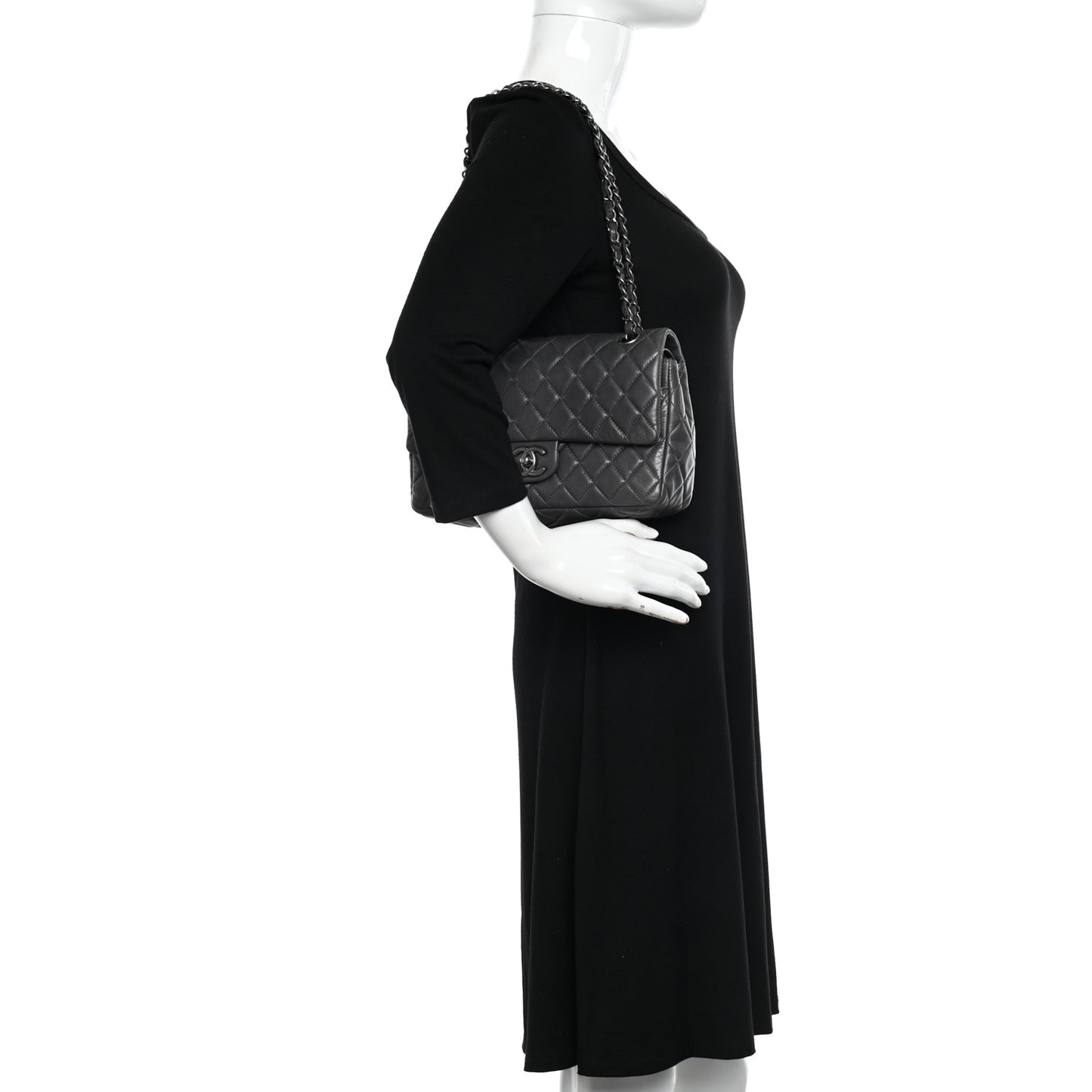 Lambskin Quilted Medium Double Flap Dark Grey