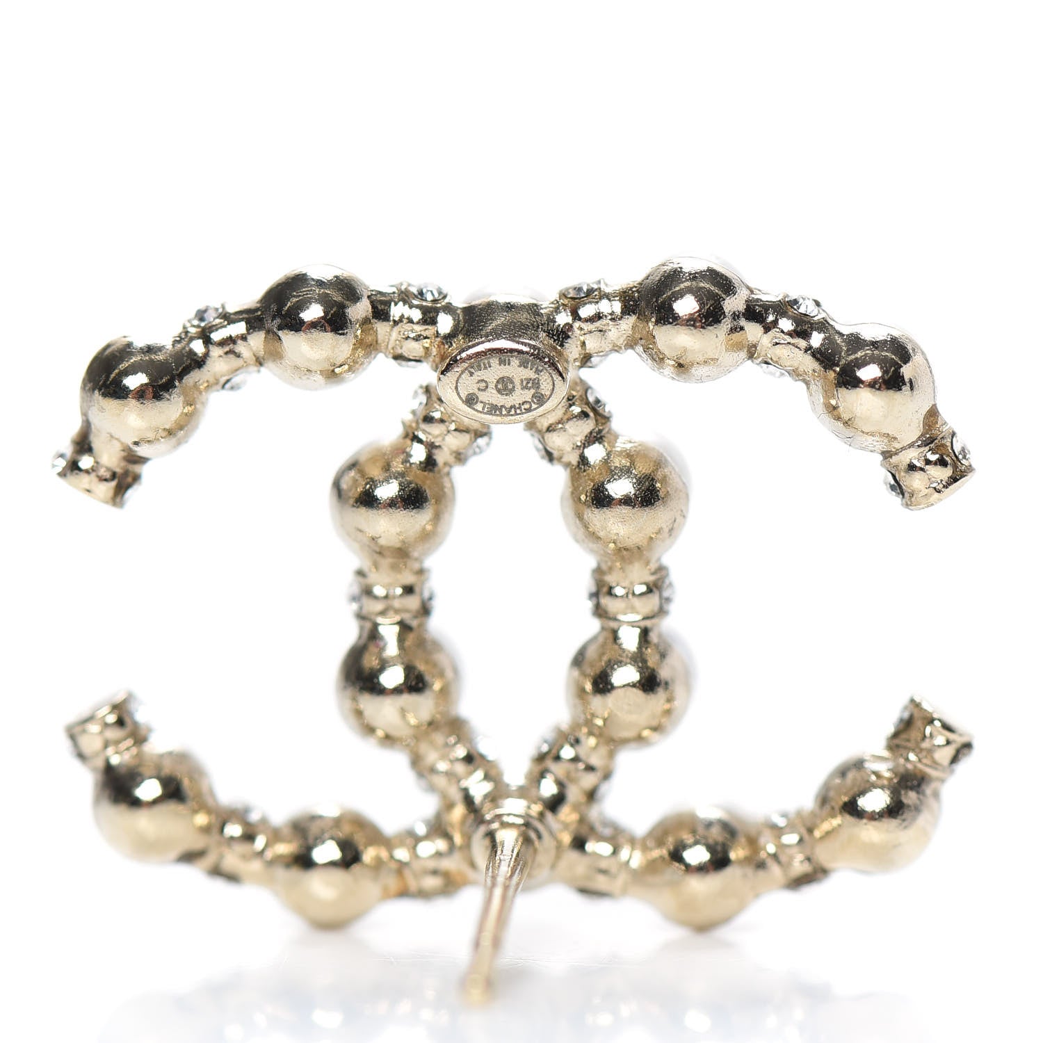 Chanel Pearl Crystal Nefertiti CC Earrings Gold 4 of 5