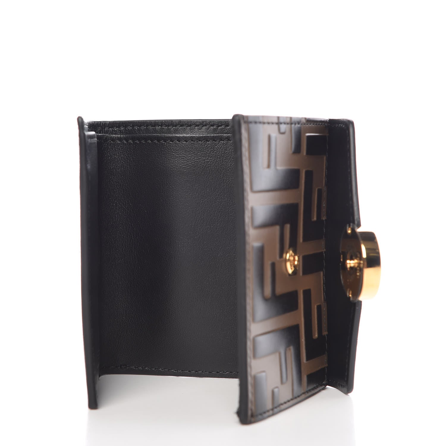 Fendi Vitello Liberty F is Fendi Bi-Color FF 1974 Embossed Micro Tri-Fold Envelope Wallet Maya Black 5 of 11