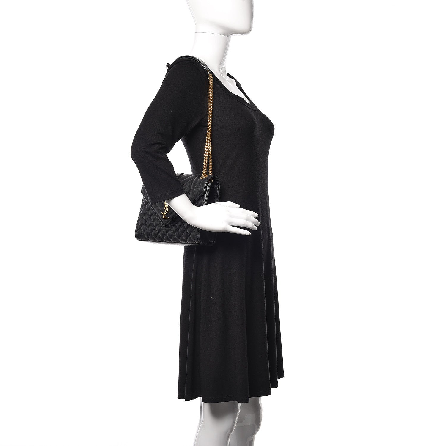 Saint Laurent Grain De Poudre Textured Mixed Matelasse Triquilt Medium Monogram Satchel Black 2 of 16