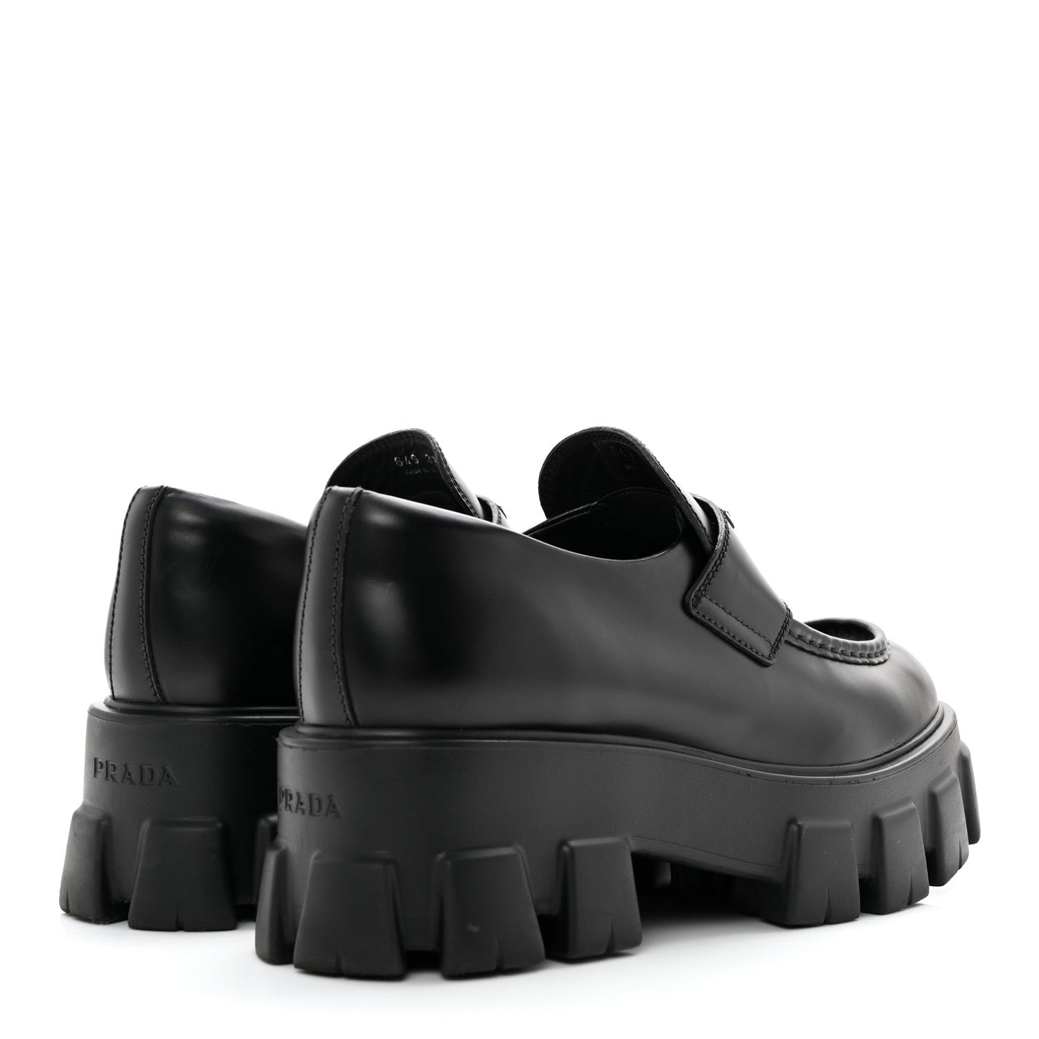 Prada Spazzolato Rois Metal Triangle Logo Monolith 55mm Loafers 39 Black 4 of 13