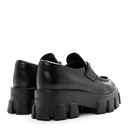 Prada Spazzolato Rois Metal Triangle Logo Monolith 55mm Loafers 39 Black 4 of 13