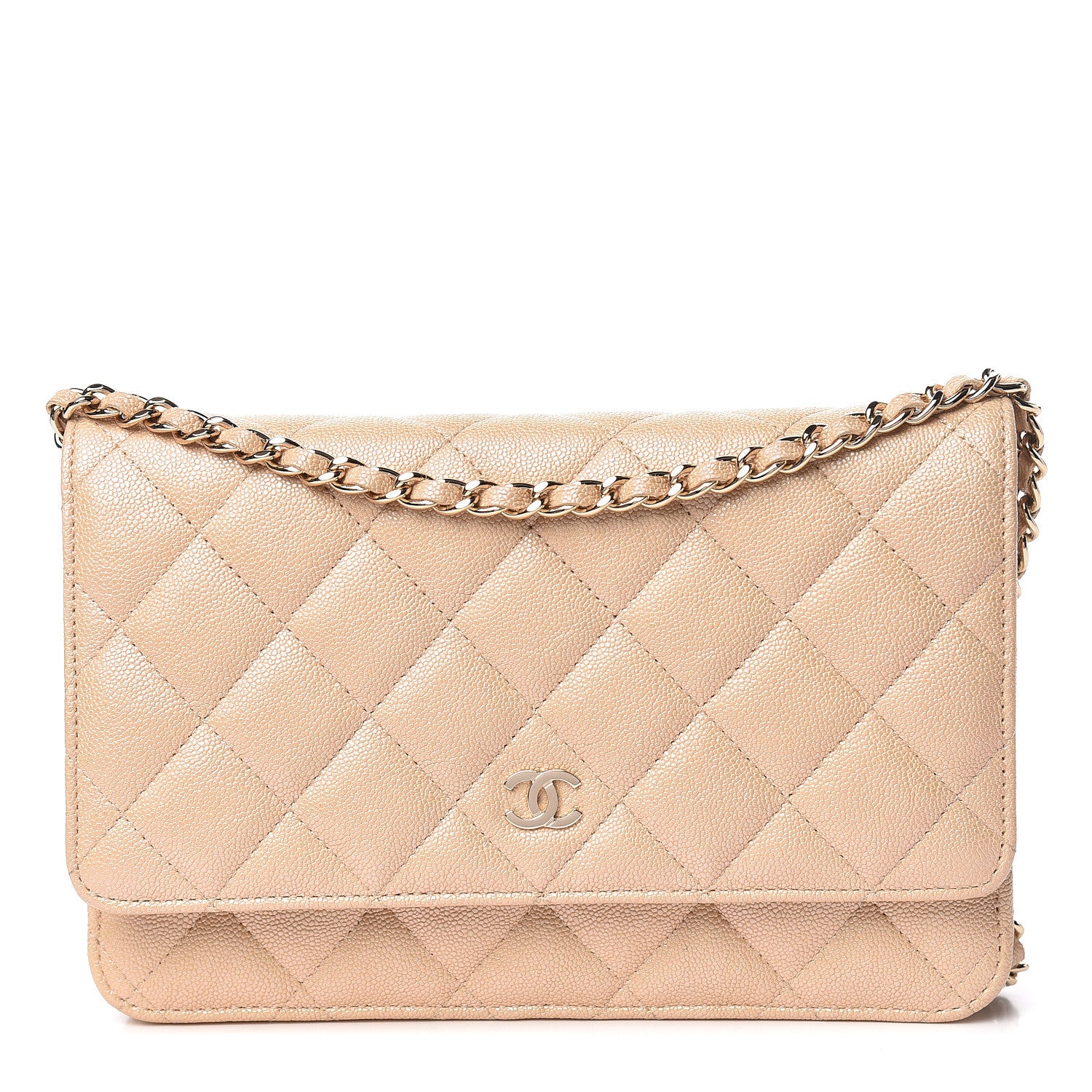 Chanel Iridescent Caviar Quilted Wallet On Chain WOC Beige 1 of 14