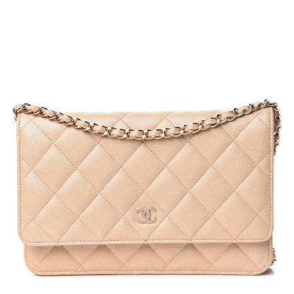 Chanel Iridescent Caviar Quilted Wallet On Chain WOC Beige 1 of 14