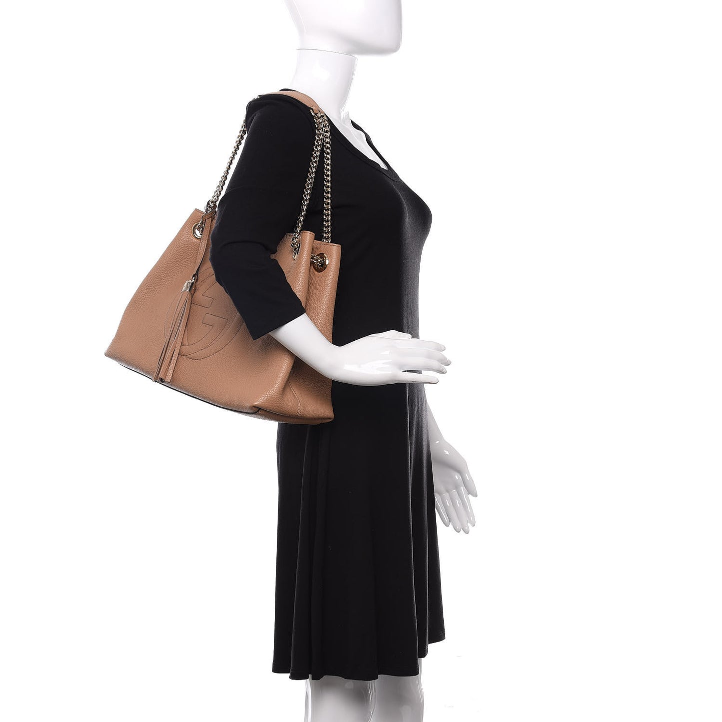 Pebbled Calfskin Medium Soho Chain Shoulder Bag Rose Beige