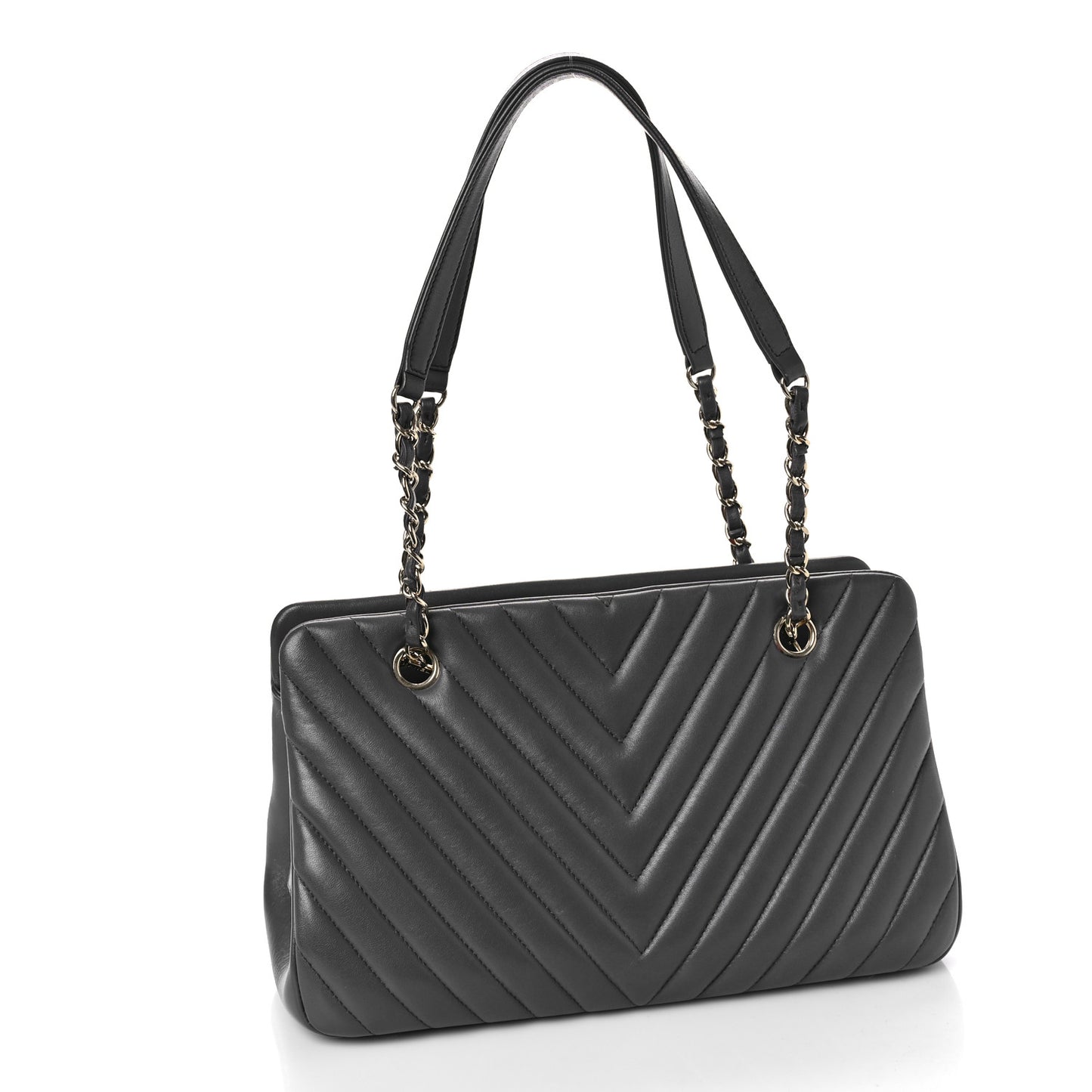 Lambskin Surpique Chevron Large Tote Grey