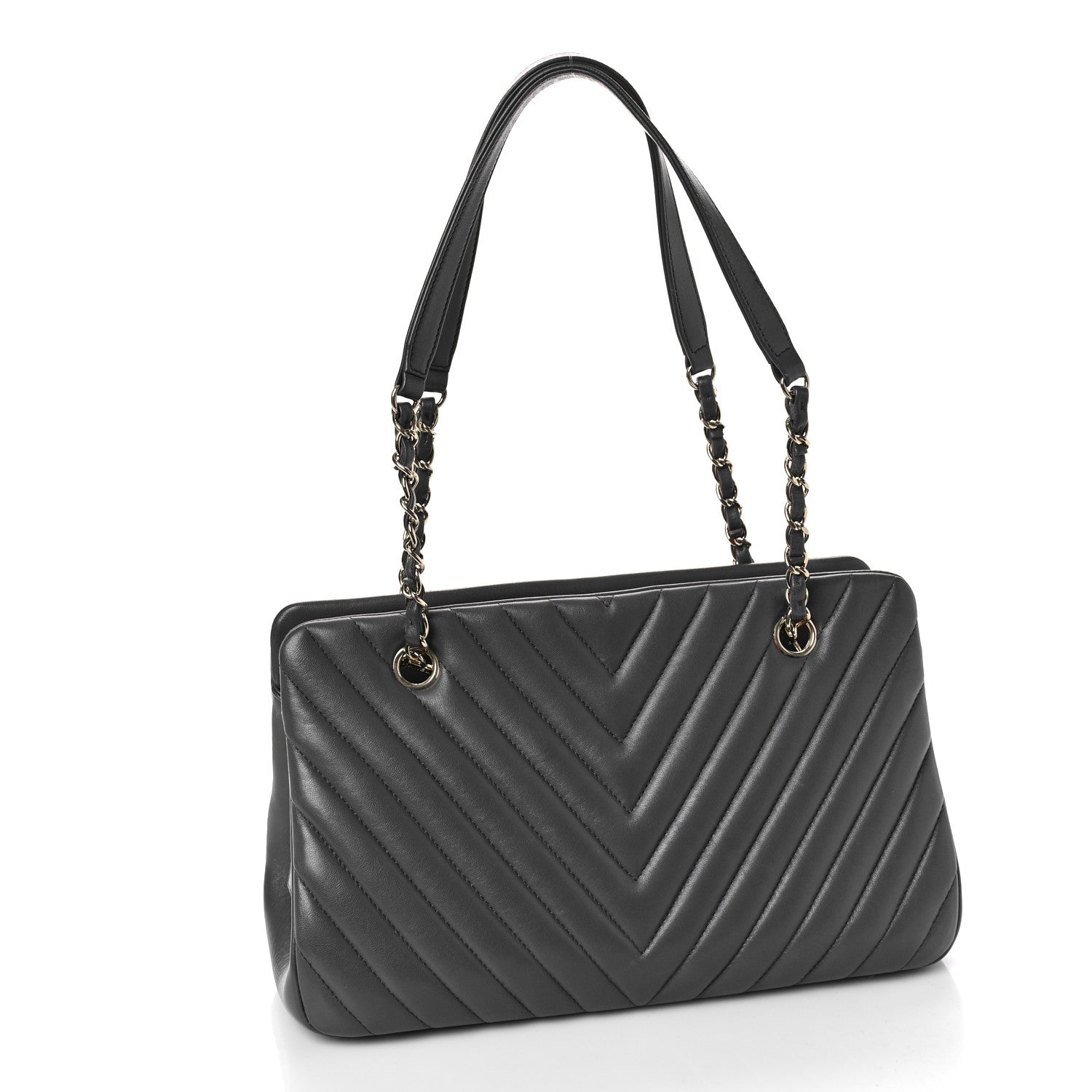 Chanel Lambskin Surpique Chevron Large Tote Grey 3 of 9