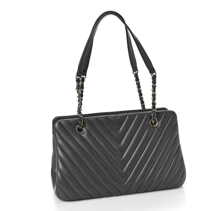 Chanel Lambskin Surpique Chevron Large Tote Grey 3 of 9