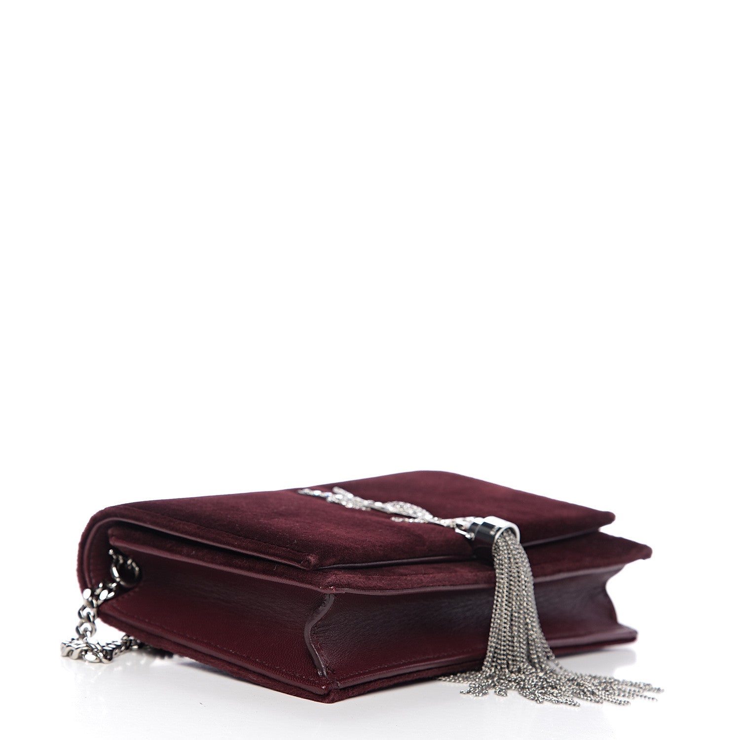 Saint Laurent Velvet Crystal Monogram Kate Tassel Shoulder Bag Burgundy 3 of 10