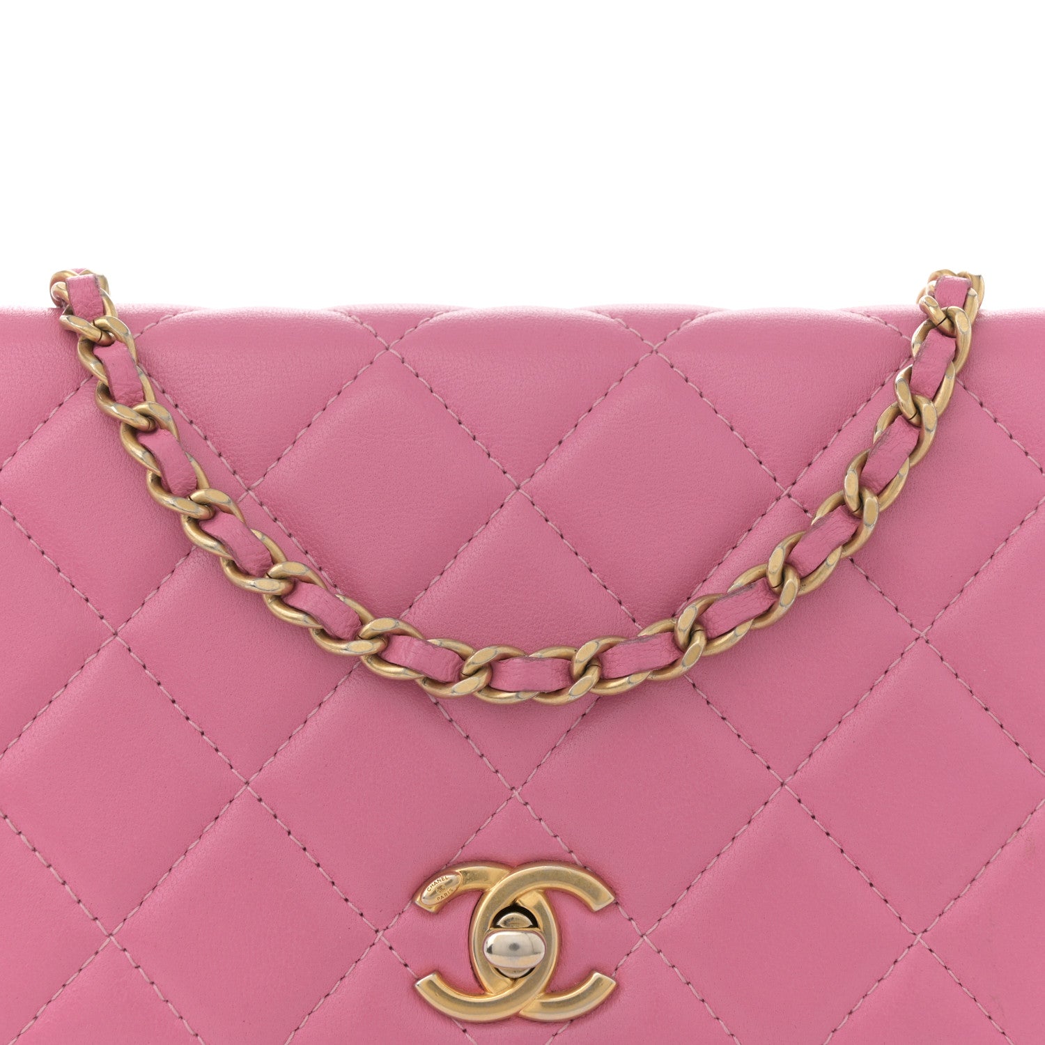 Chanel Lambskin Quilted CC Pearl Crush Wallet on Chain WOC Pink 7 of 12